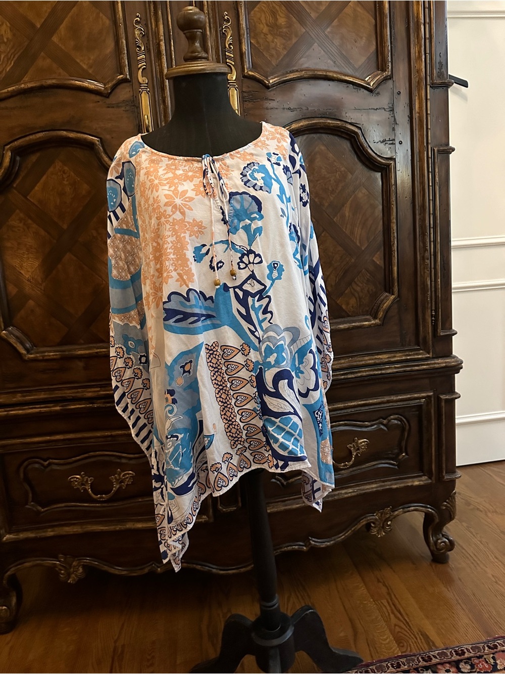 Chico's Blue & Peach Floral Print Tunic Top